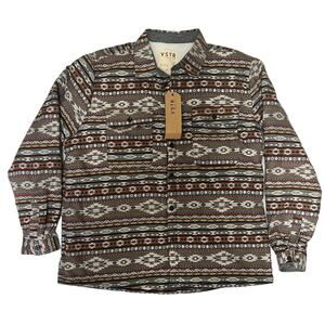 VSTR Premium Button Up Collared Fleece Lined Jacket Western Design Size XXL